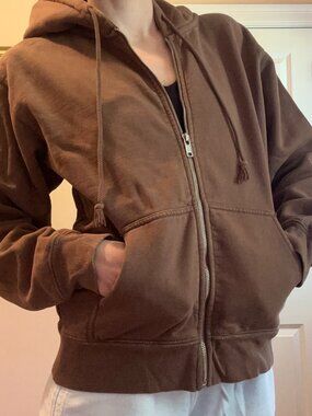 Brandy Melville Brown Zip-Up Hoodie